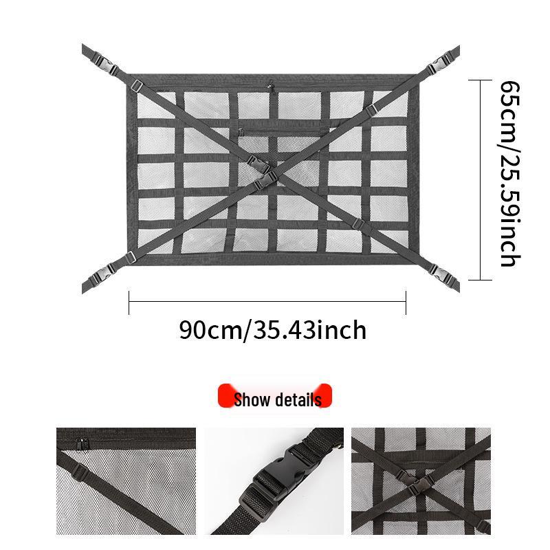 Car Roof Storage Mesh Pocket with Cross Direct Buckle - Dual Use Net for Car Roof Storage