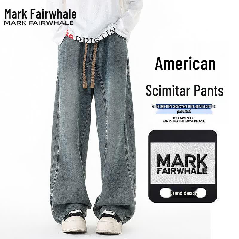 Mark Fairwhale Men s Summer American Style Wide Leg Curved Jeans 5XL