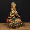 Antike chinesische Tara-Buddha-Statue aus reinem Kupfer, grün bemalt, mit exquisiter Handwerkskunst und dicker Lackschicht.