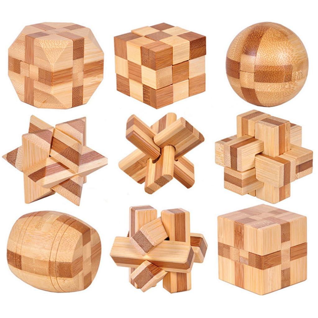 Chonor Brain Teaser IQ Test 3D Wooden Puzzle Toy, 9 Pieces Set, Brain Mind Teaser Puzzle Gift for Adults & Kids