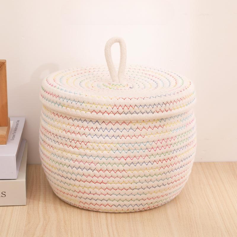Home Desktop Miscellaneous Storage Basket Multi-purpose Hand Woven Cotton Rope Material Snacks Cosmetics Stationery Storage Box