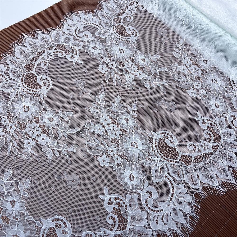 ( 2 Colors ) French Chantilly Lace, 2.8m X 41cm, Non-stretch Eyelash Lace Fabric for Wedding, Lingerie, Dress, Garment, Sewing & Crafting