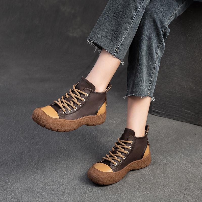 Fashion GKTINOO Retro Short Boots 2025 Autumn/Winter New Casual Mixed Colors Round Toe Soft Soled Lace Up Women's Shoes