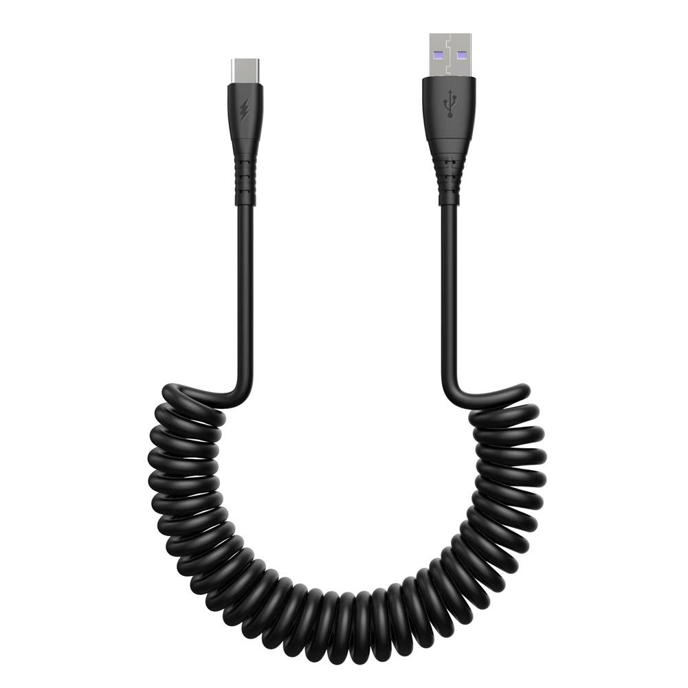 USB Charging Cable Spring Coiled USB To Type C Extension Cord Fast Charging Cable Type C Charge Cable For Tablet Phones Laptop