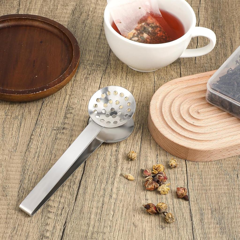 Tea Bag Squeezer, Stainless Steel Tea Bag Squeezer Tongs, Teabag Filter, Dispenser Accessories for Teas Drinkers, Durable Round Strainer Gripper