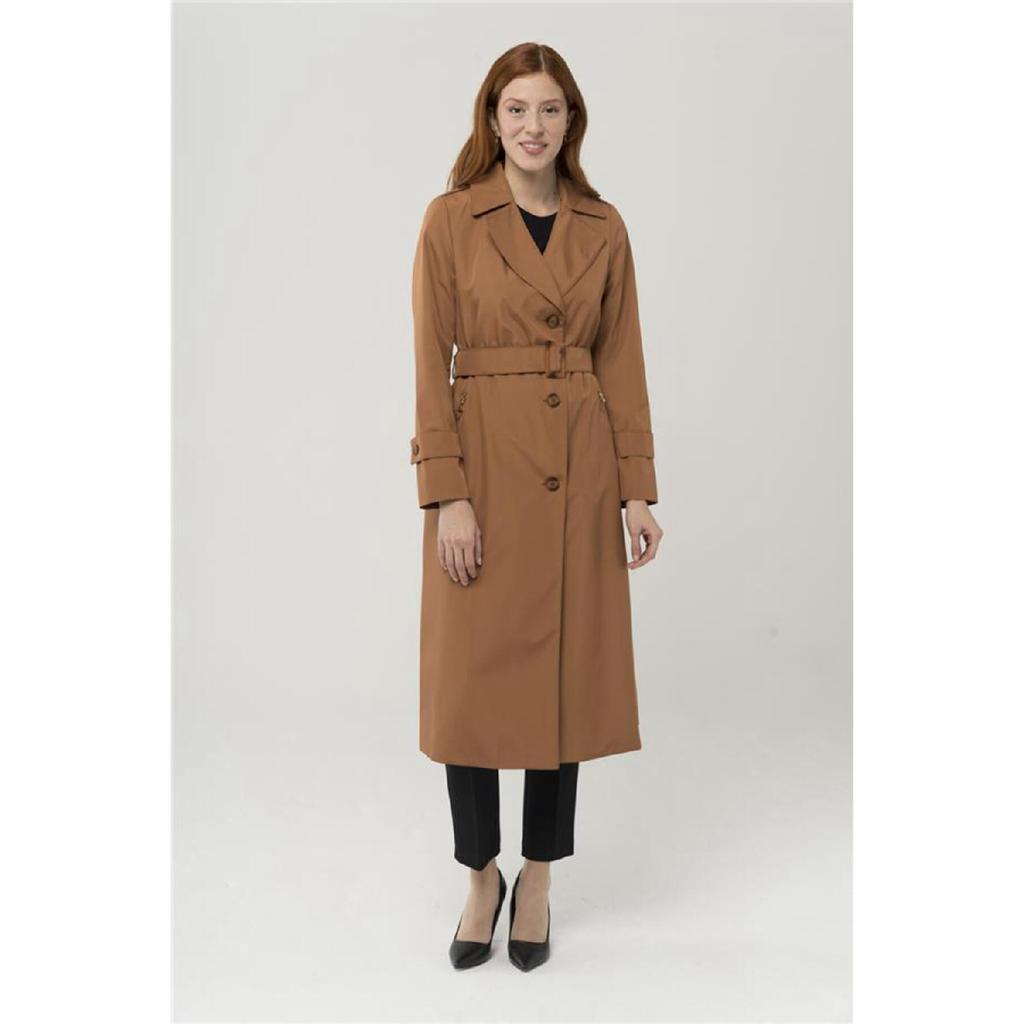 Zippered Pocket Epaulette Detailed Trench Coat Brown 4283