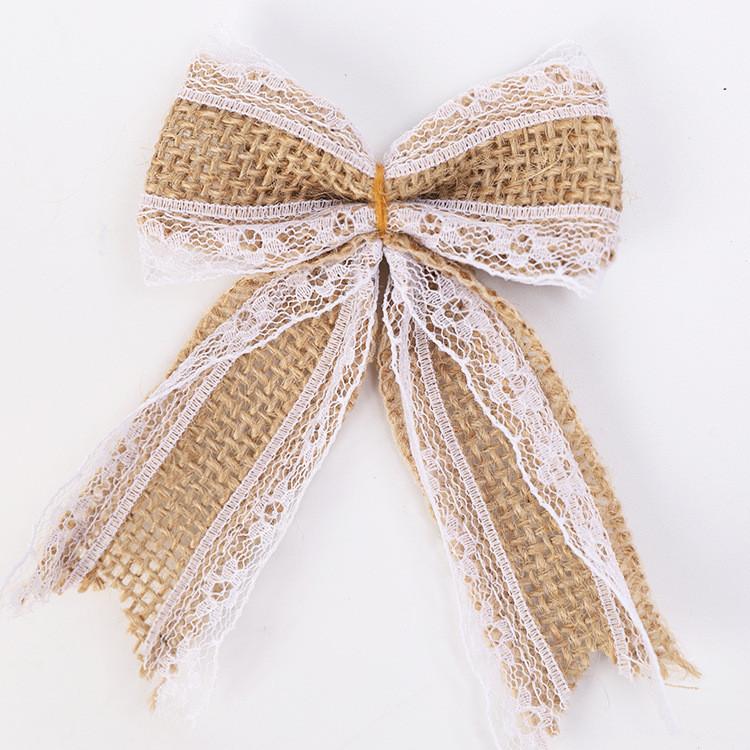 Christmas Bow Decor With Linen Fabric Handmade Holiday Diy Home Party Supplies