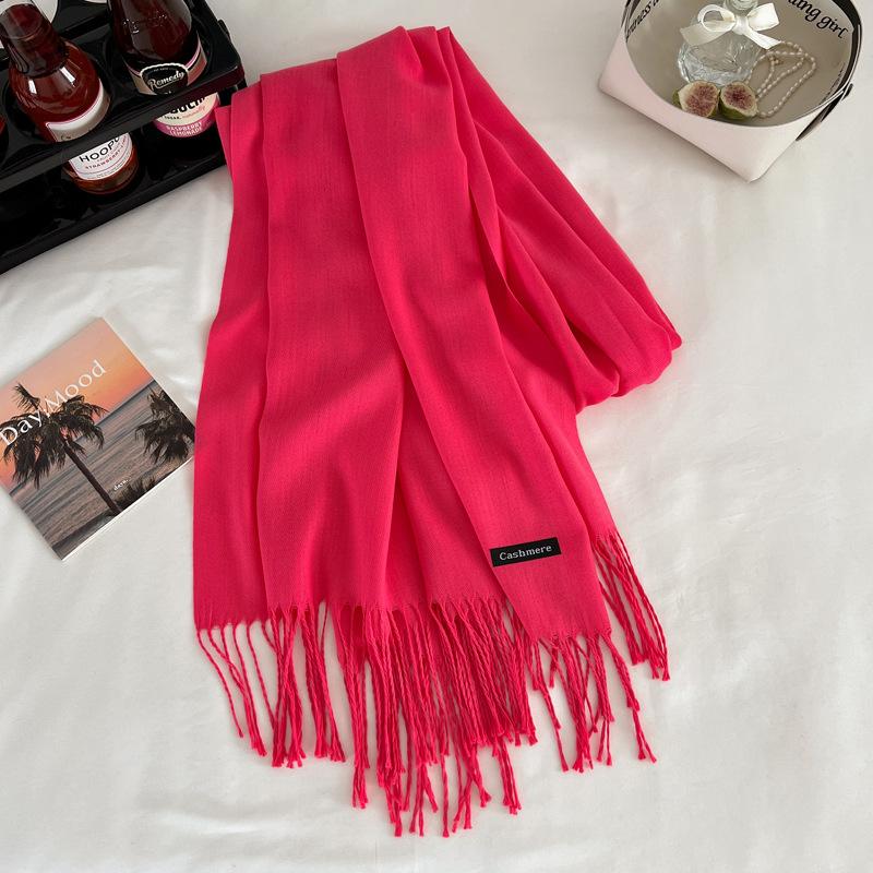 Green winter new solid color imitation cashmere scarf versatile gift men's and women's shawl tide