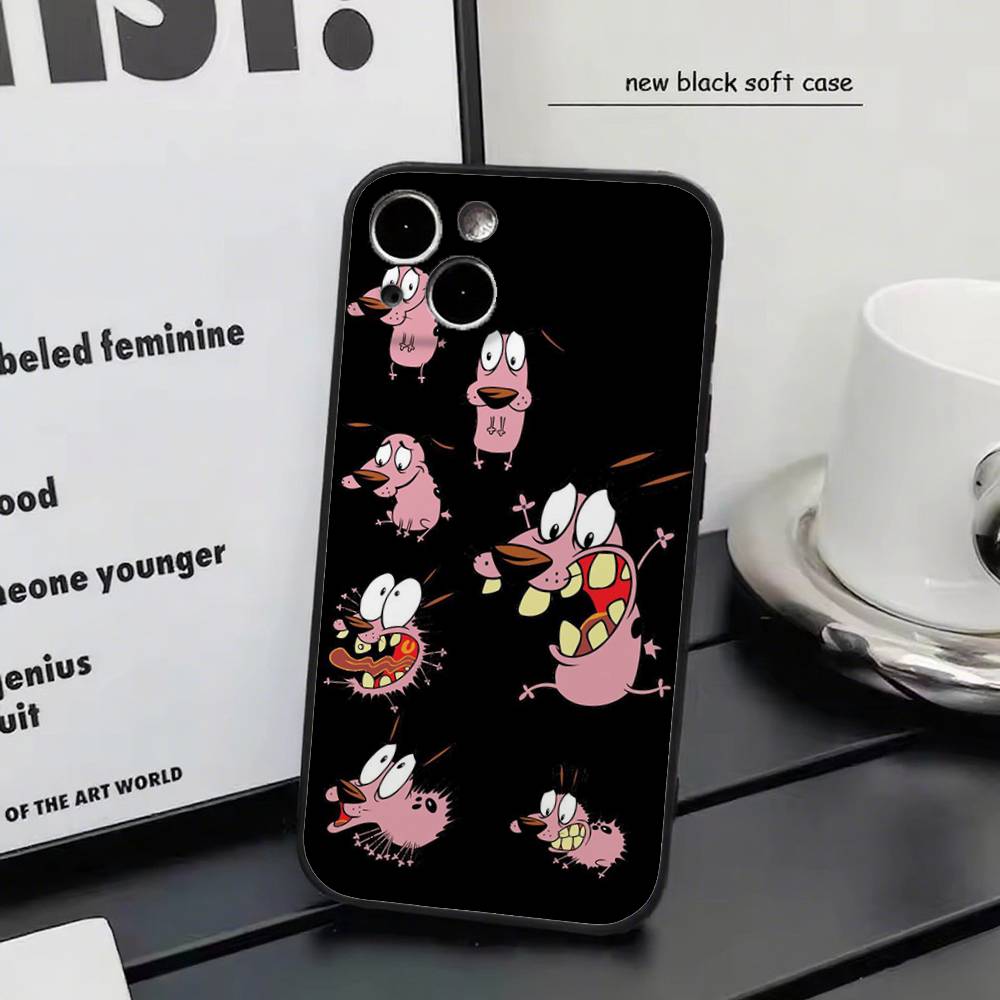 Cartoon Courage The Cowardly Dog-G For iPhone 13,17,11,12,16,14,15,Plus,Pro Max Soft Silicone Black Phone Case