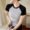Pure Cotton Curved Short-sleeved T-shirt Women's Summer New Slim Fit Top Bottoming Shirt