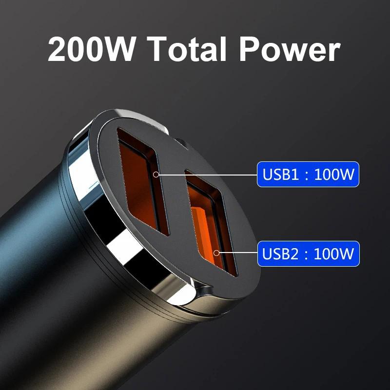 

G50S 5A Super Fast Charging Cable + 12-24V Dual USB 200W Car Charger Adapter