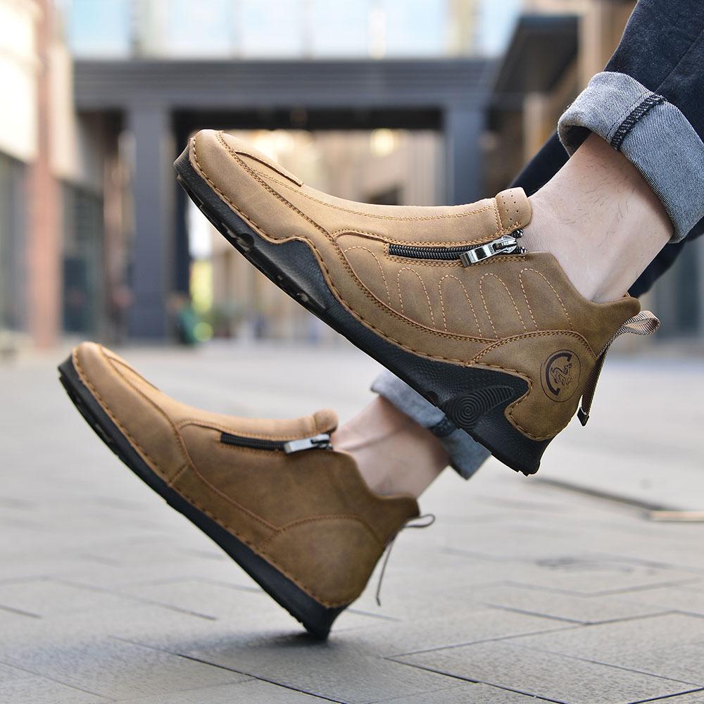 Fashionable Men's Breathable Soft Soled Casual Leather Shoes Brand Spring New Men's Comfortable Side Zipper Octopus Casual Shoes