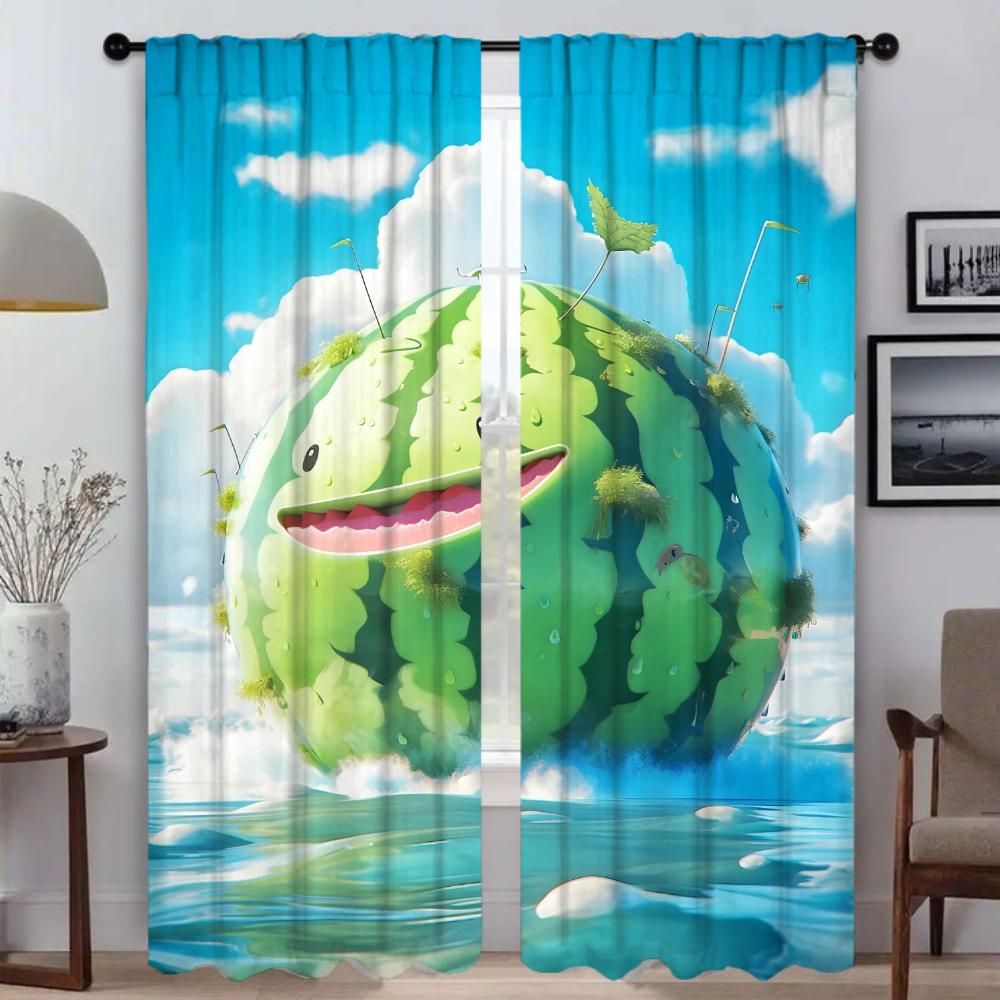 Watermelon Flavor of Summer Shades Anti-mosquito Curtains for Living Room Home Interior Curtains 2 Pieces Partition Curtain