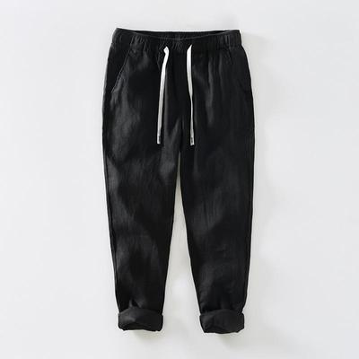 Herren Leinen Atmungsaktiv Kordelzug Sommer Freizeit Hose - Einfarbig