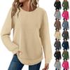 2025 European Style Women's Casual Loose Solid Long Sleeve Waffle Knit Round Neck Top