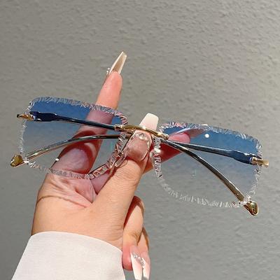 Rimless Square Sunglasses Women Trendy Luxury Brand Design Decor Sun Glasses Men Fashion Vintage Gradient Casual Shades