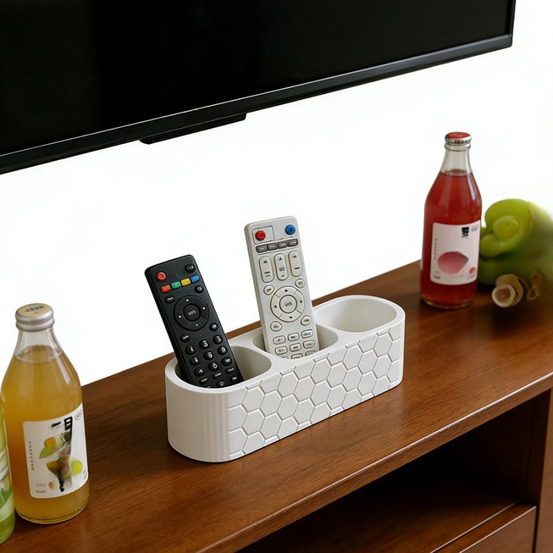 3-Slot Honeycomb Remote Control Holder - Desktop Storage Organizer for TV, Media Remotes, Non-Slip Design for Home And Office