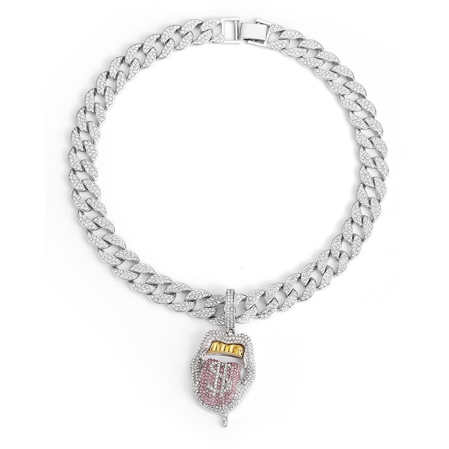 Big Mouth Tongue Out US Dollar Personalized Hip Hop Pendant Full of Diamonds Trendy Necklace for Men and Women Cuban Necklace