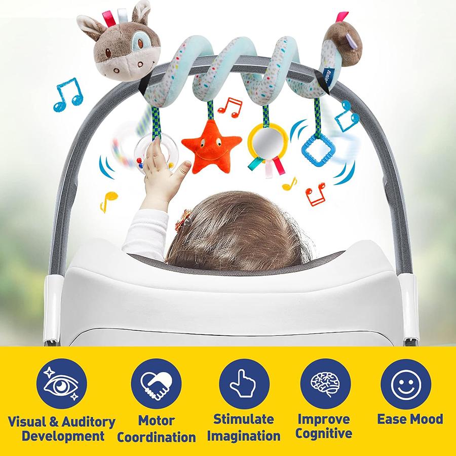 Baby Car Seat Toys Activity Stroller Toy for Boys Girls 0 3 6 9 10 12 Months, Spiral Hanging Plush Toys, Baby Stocking Stuffers