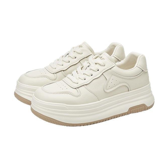 Popular Sports Little White Shoes Women's 2025 Autumn New Versatile Thick-soled High-profile Soft-soled Non-slip Casual Leather Board Shoes