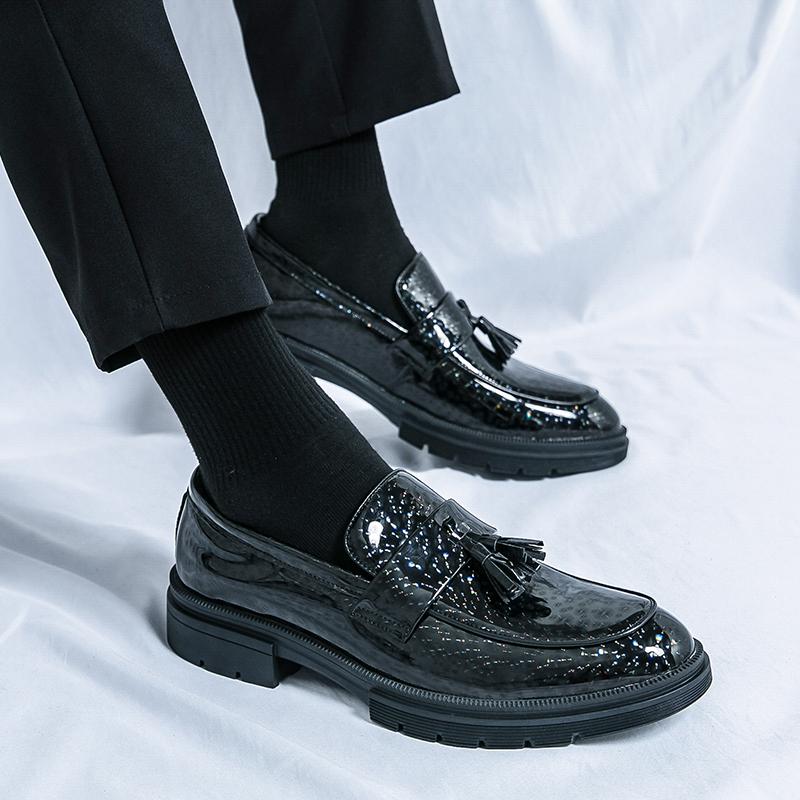 Fashion 2024 Luxury  high-end glossy leather shoes thick soled wear-resistant men's business dress shoes men's low top loafers