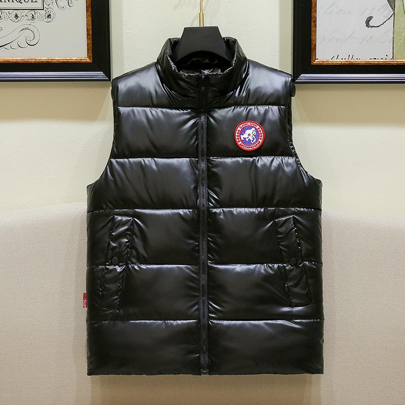 Herren Weste im Europäischen Stil, Glänzend, Ärmellos, Daunen-Baumwolle, Lässig, Stehkragen, Übergröße