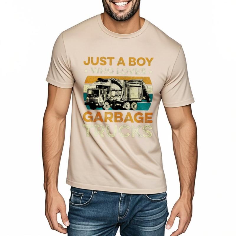Unisexs Top Printed Boys Short Sleeve Tshirt Plus Size Just A Boy Who Loves Garbage Trucks Comfort Male Top Tees Everyday Tee