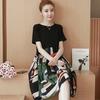 Women Summer Fashion Printing Splice Loose Short Sleeve A-line Dress