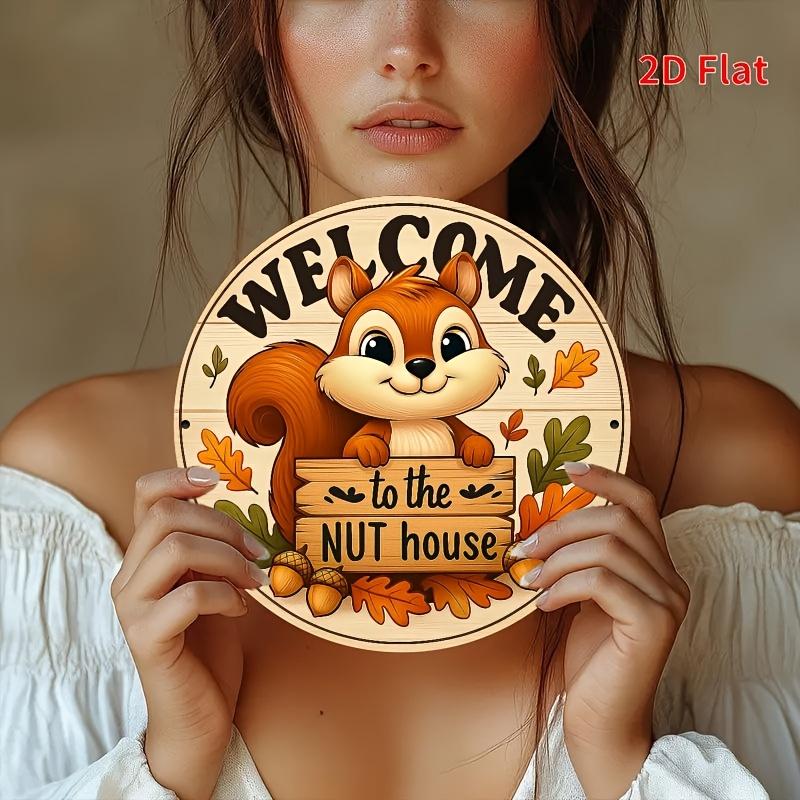 HD Tin Sign Welcome To The Nut House Squirrel Round Vintage Metal Wall Art Retro Fall Decor