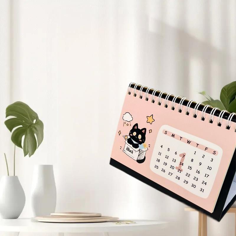 "2026 Portable Travel Calendars with Cute Cat Design; Year of the Horse Mini Desk Calendars Decorative Piece.