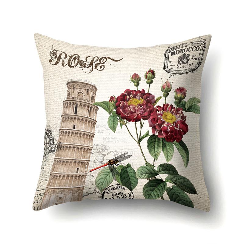 Polyester Pillowcase Automobile Decoration Retro Print Pillowcase Waist Cushion Cover Tower Bedside Cushion Cover