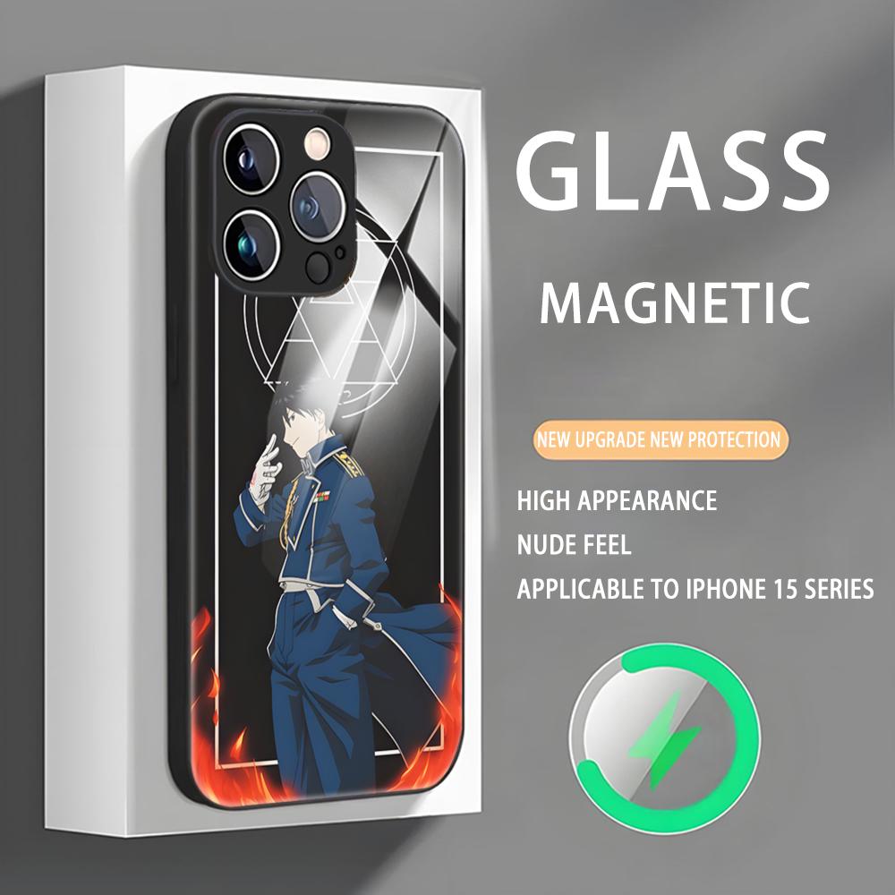 Anime Fullmetal Alchemist Phone Case For iPhone 16 15 14 13 12 11 X XR XS 8 Plus Mini Pro Max Glass Magnetic Case