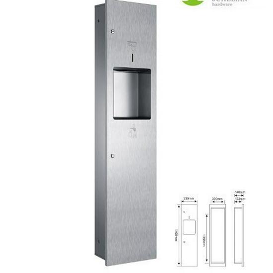 Wall-Mounted 304 Stainless Steel Tissue Box & Recessed Trash Can for Commercial Use