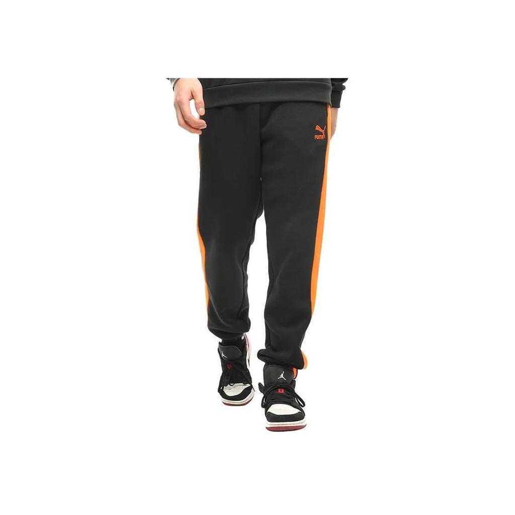 Puma Iconic T7 Relaxed Contrast Drawstring Casual Joggers Men Bottoms Black Orange 530373-51