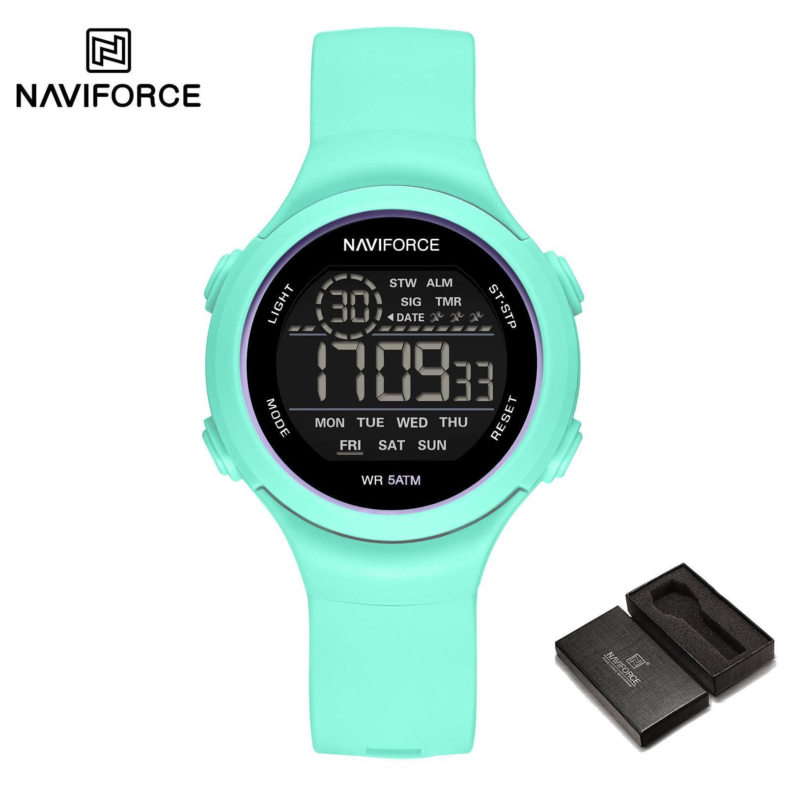 

NAVIFORCE Women s Digital Watch Calendar Chronograph Luminous LCD Display Silica Strap Waterproof Casual Sports Multifunctional Watch for Lady NF7119 аквамарин