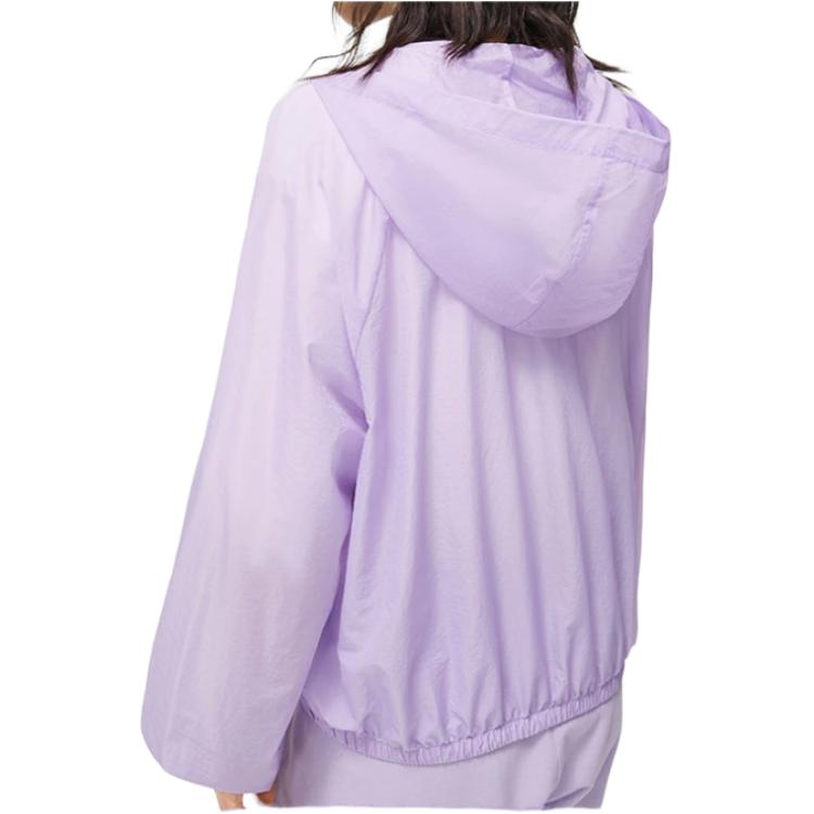 Li Ning Solid Color Hooded Zipper Sun Protection Windbreaker Women Outerwear Rose-Purple AFDT166-6