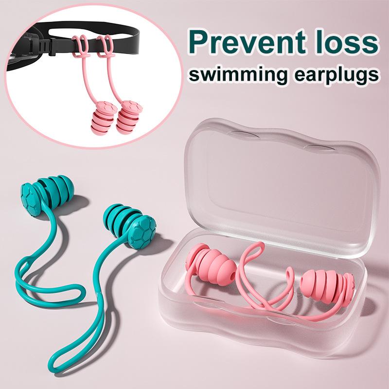 Schwimm-Ohrstöpsel mit Seil Wasserdicht 3-lagig Geräuschunterdrückung Zum Schwimmen Schlafen Ergonomisches Design Mit Lanyard Leine Anti-Verlust