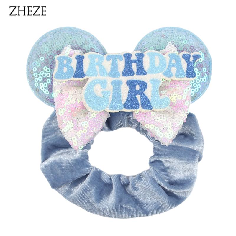New Disney Mouse Ears Scrunchies Hairband Girl Ponytail Holder For Women Sequins Bows Headband  Women Trip DIY Accessories