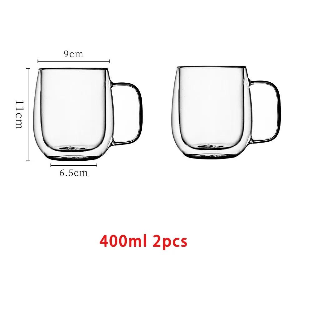 1/2/4pcs Double Wall High Borosilicate Glass Mug Heat Resistant Handle Coffee Milk Juice Water Cup 250/400ml