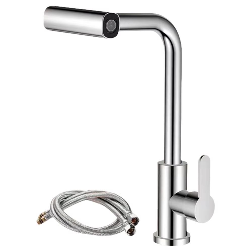 Silver Kitchen Faucet, Gray Rotating Waterfall Nozzle, Sink Mixer, Brushed Nickel Faucet Accessories, Four Functions