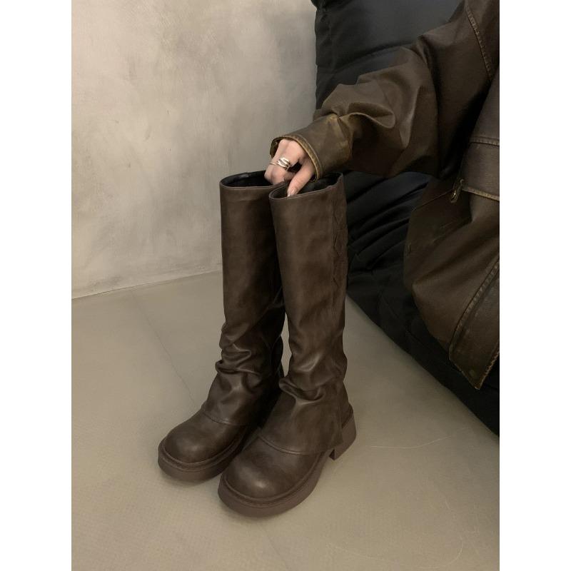 Hoher Erscheinungsgrad Dicker Boden Runde Spitze Dünne Mode Rundum Bequem Rutschfest Atmungsaktiv Verschleißfest Hohe Stiefel Damen