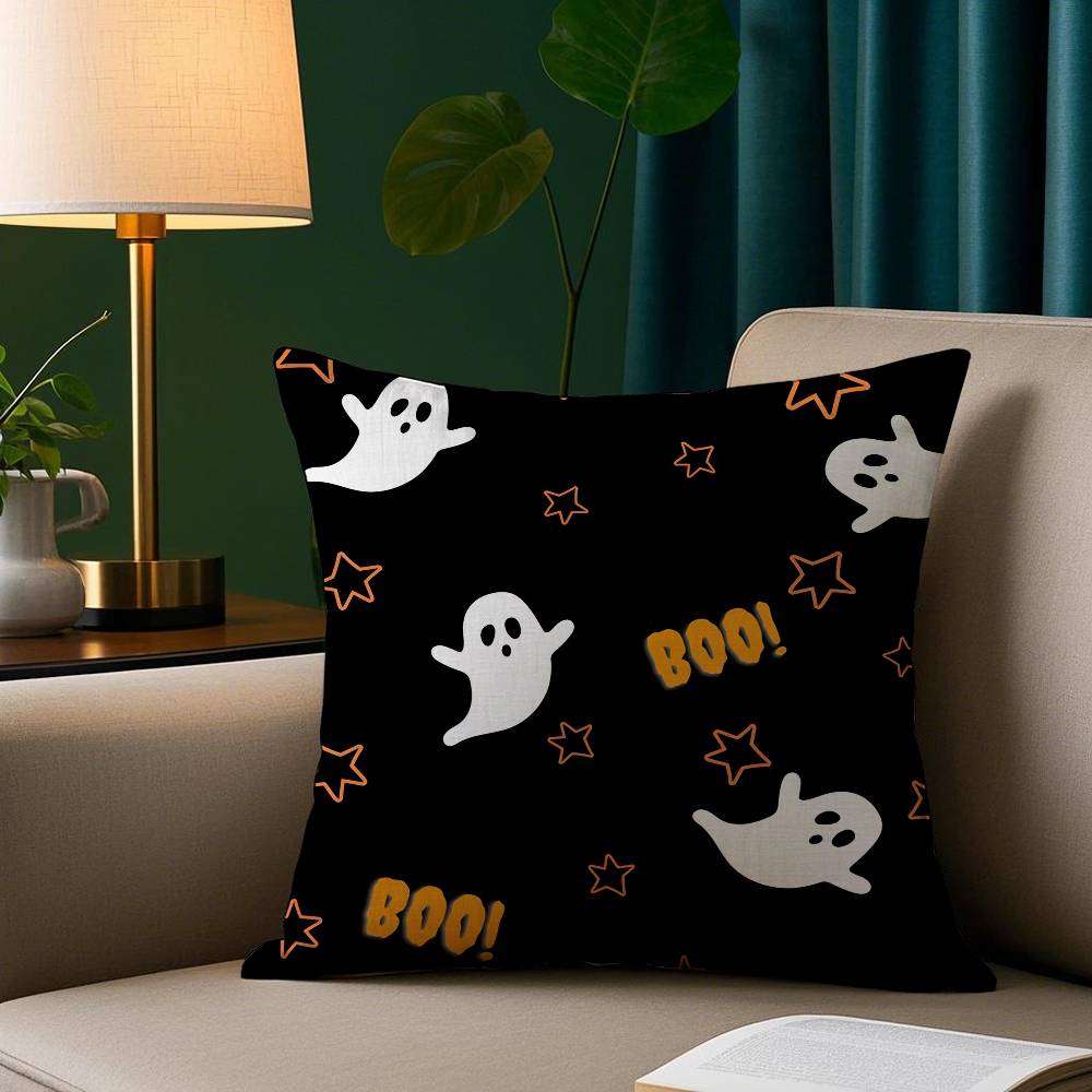 Kawaii Halloween Ghost Pillow Case Plush Fabric Soft Pillowcase Double Sided Print Sofa Cushion Cover Throw