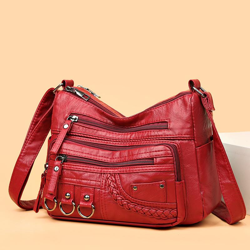 New Fashion Large Space Crossbody Bag Korean Version Simple Atmospheric Multi-layer Soft Leather High-end Mother Bag