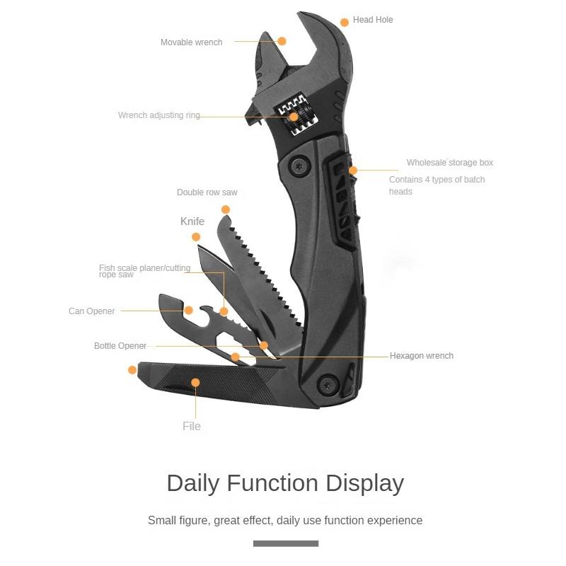 Outdoor Camping Multifunctional Wrench Pliers, Multi-purpose Adjustable Wrench, Folding Knife Saw, EDC Wrench Combination Tool, 12 In 1