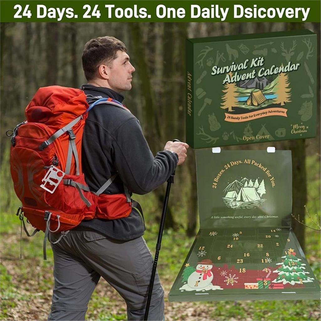 Christmas Outdoor Survival Tools Advent Calendar Camping Picnic Supplies Blind Box Countdown Family Friends Gifts Sets