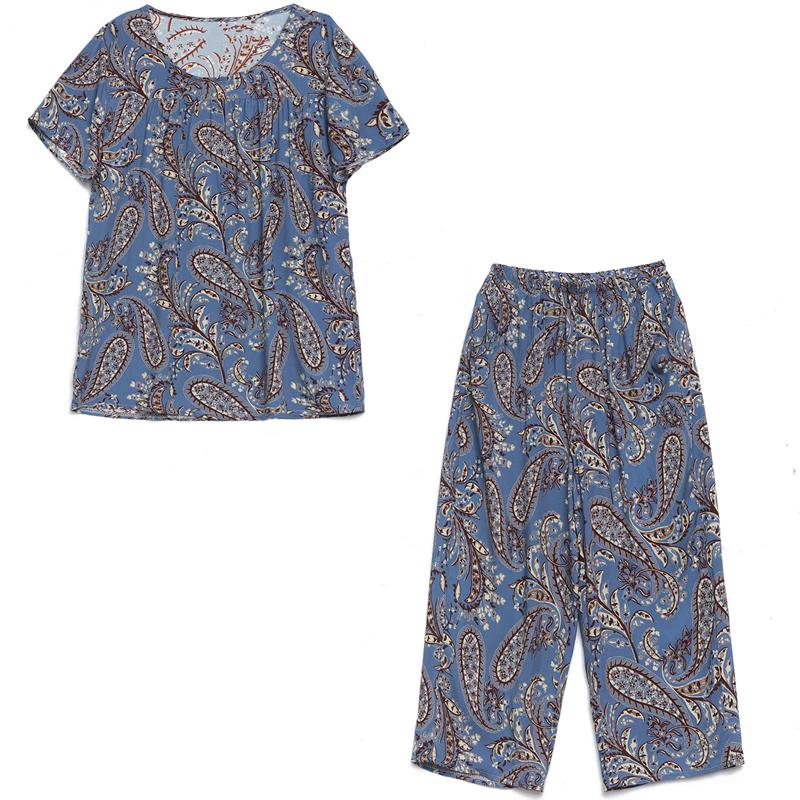 Women's Plus Size Floral Print 2-Piece Set, Casual Short Sleeve Top & Capri Pants (XL-7XL)
