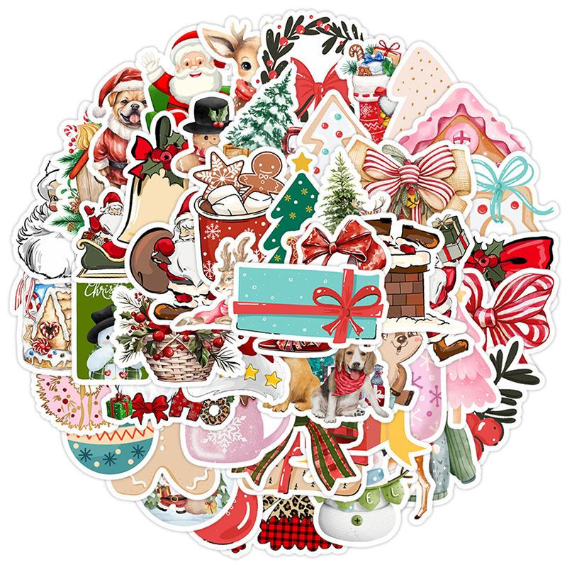 50PCS Vintage Christmas Stickers Santa Claus Snowman Sticker Pack Xmas Gifts Xmas Party Supplies Waterproof Holiday Decals