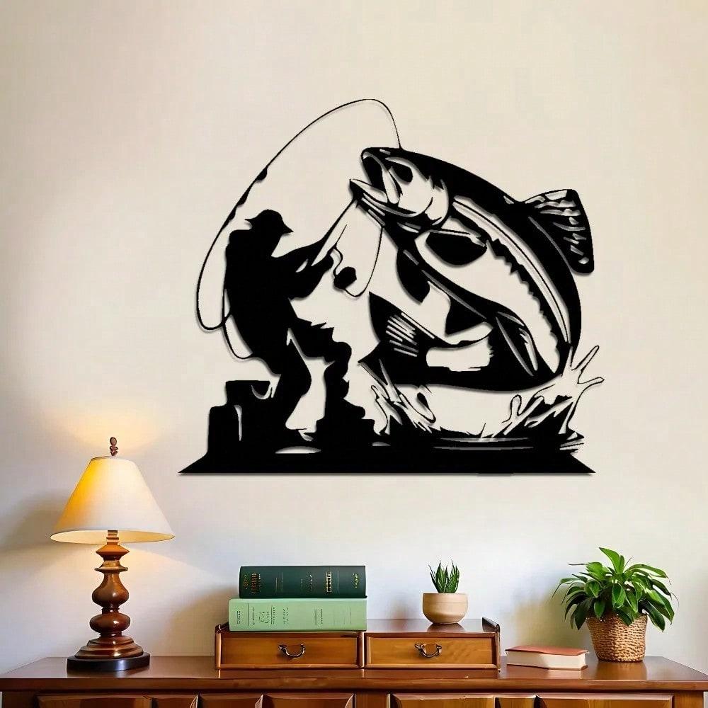 Metal Fishing Wall Art, Black Iron Fish Home Decor, 1PC