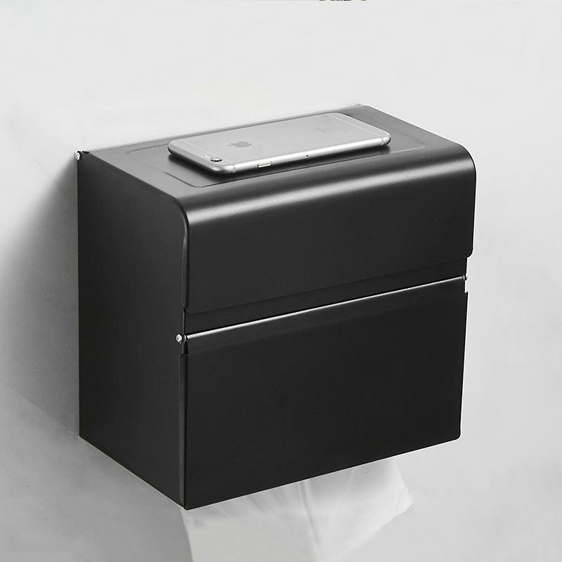 304 Stainless Steel Bathroom Towel Holder Black  Bathroom Paper Roll Holder Tissue Holder Box Wall Mounted Phone Storage Shelf