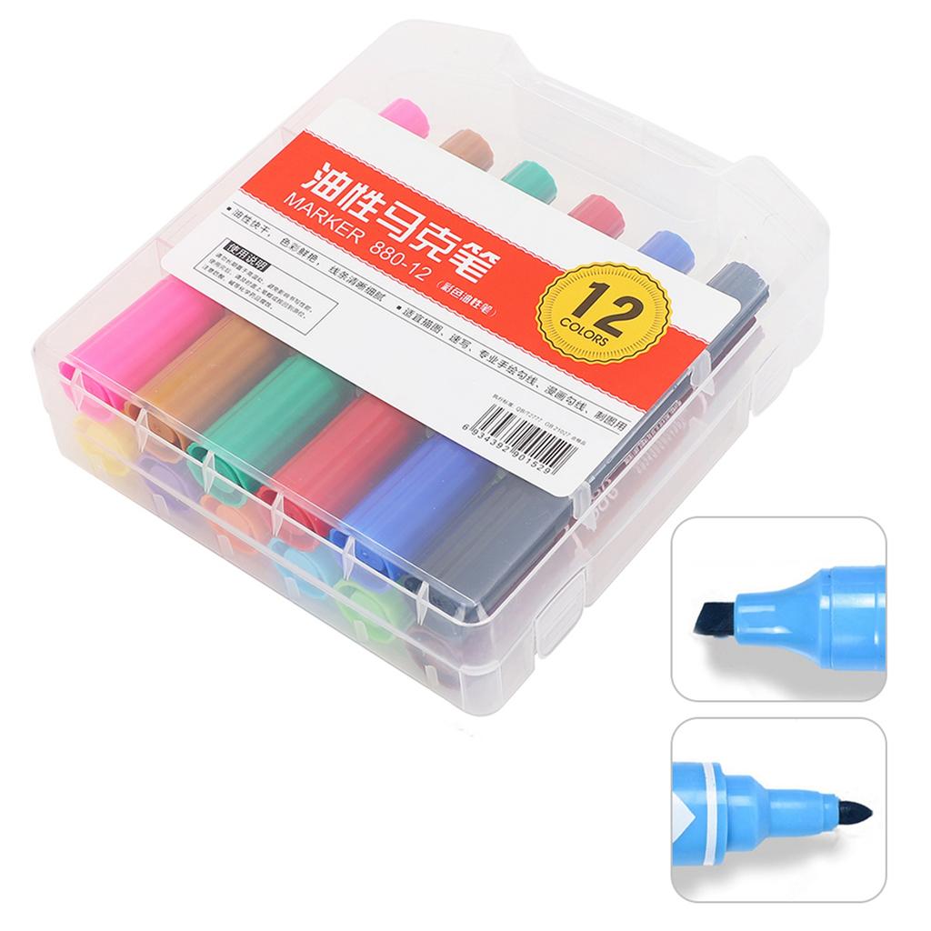 Doppelspitzen-Ölmarker Kinder Handgezeichneter Hakenstift Kinder Schreib-Malwerkzeug Künstlerbedarf(880 12 Farben )